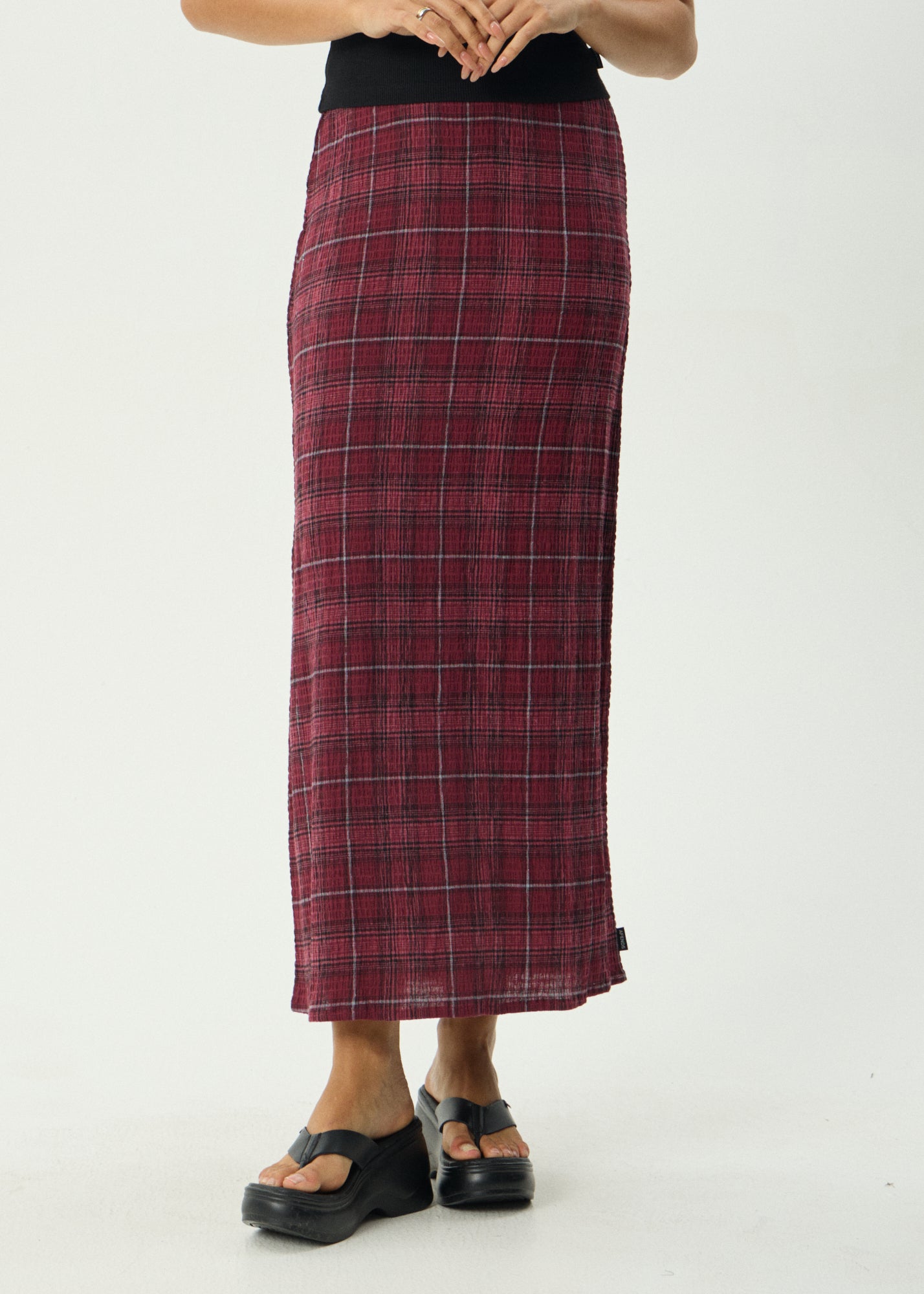 AFENDS Womens Eboni - Seersucker Maxi Skirt - Port Check