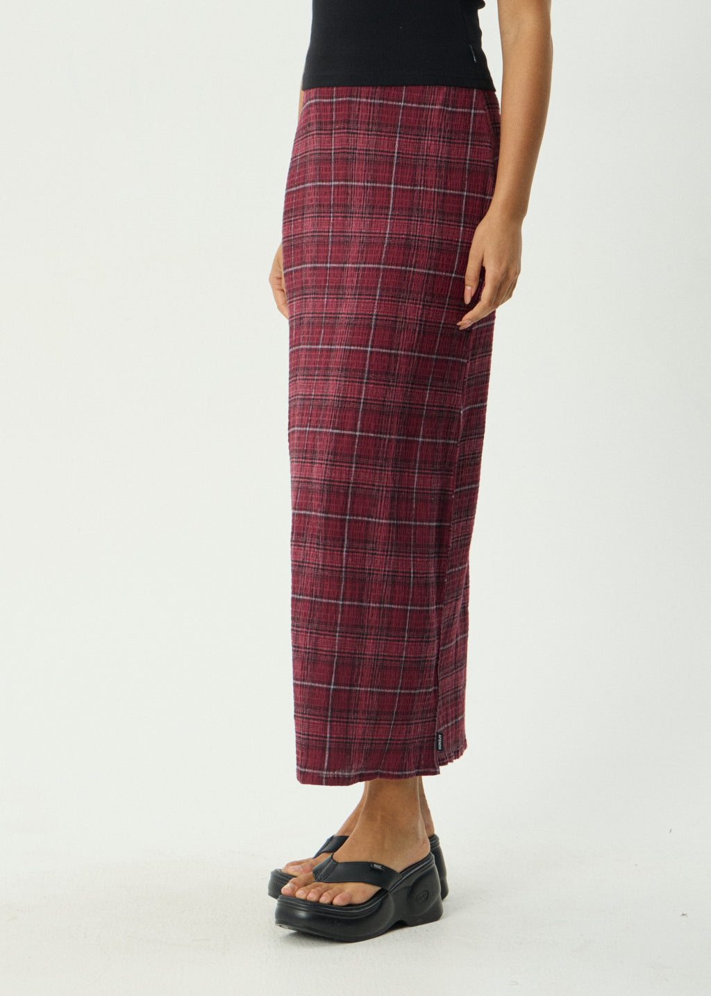 AFENDS Womens Eboni - Seersucker Maxi Skirt - Port Check
