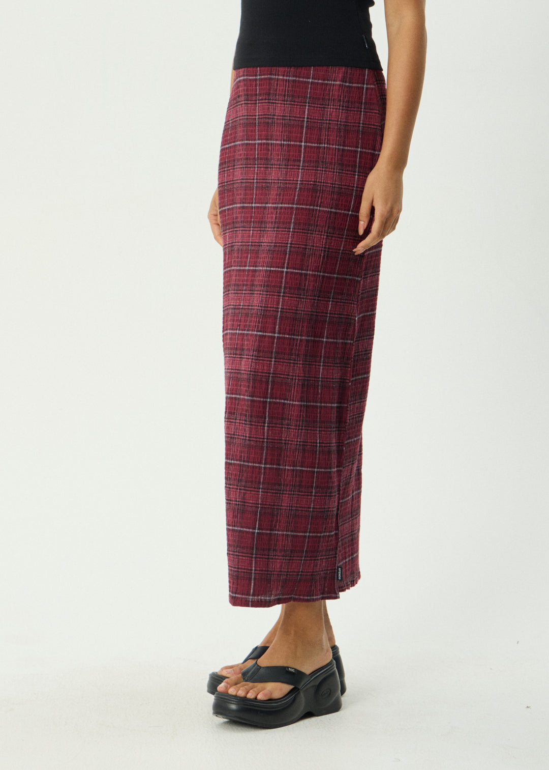 AFENDS Womens Eboni - Seersucker Maxi Skirt - Port Check