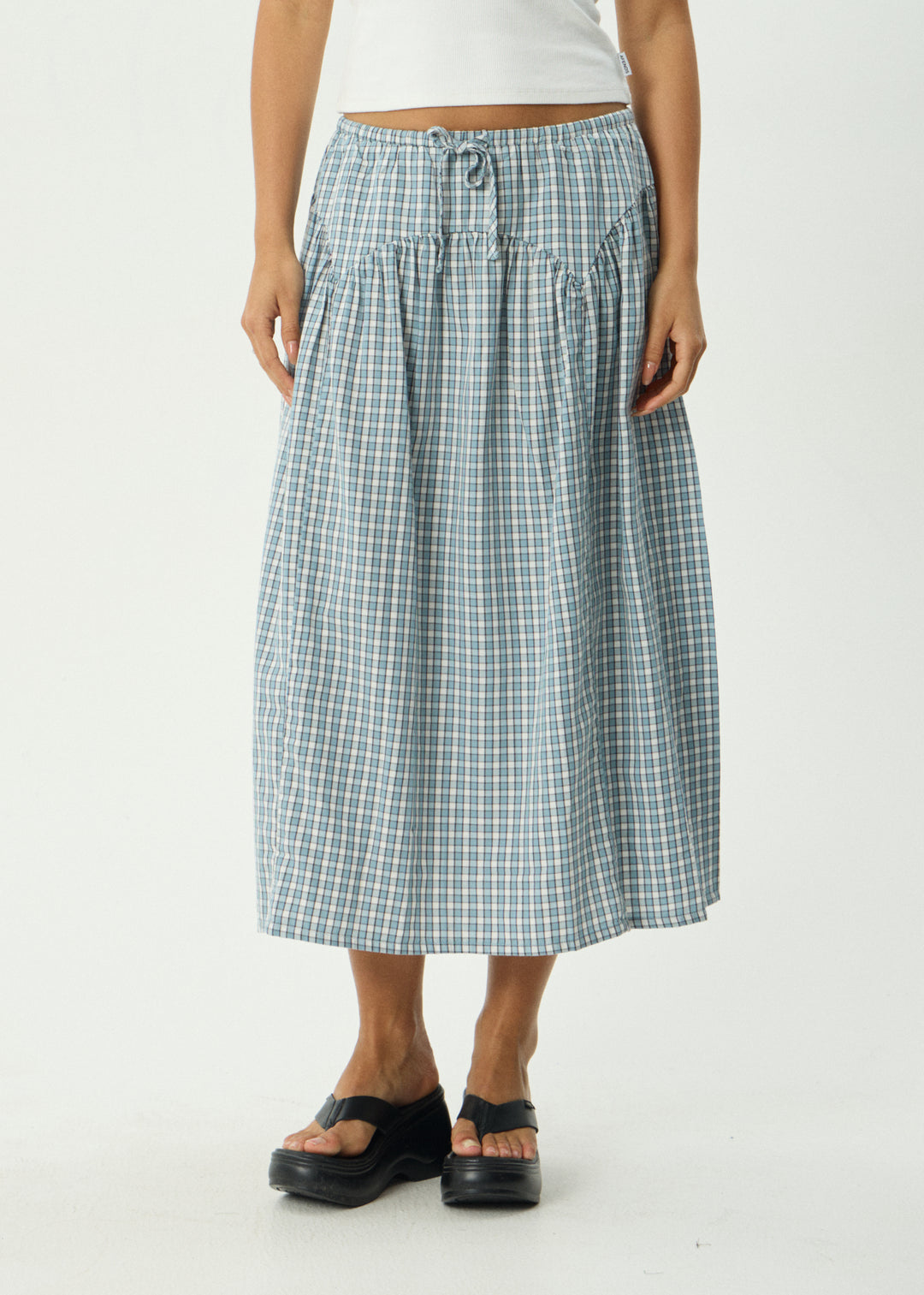 AFENDS Womens Evans - Check Midi Skirt - Overcast Check