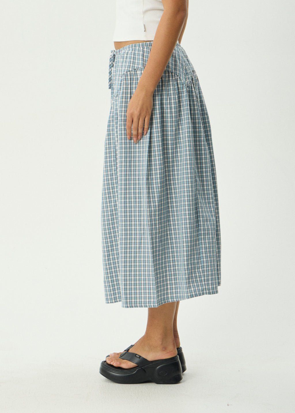 AFENDS Womens Evans - Check Midi Skirt - Overcast Check