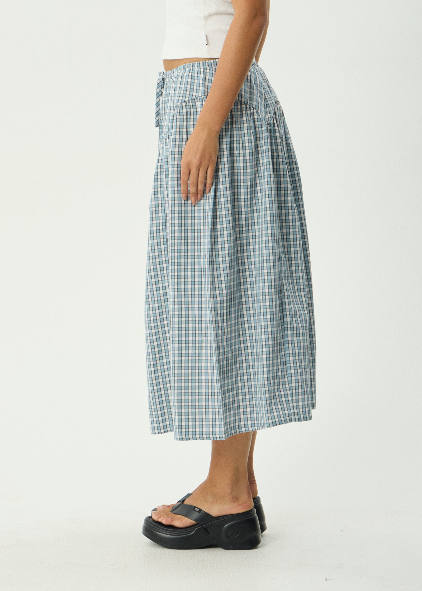 AFENDS Womens Evans - Check Midi Skirt - Overcast Check