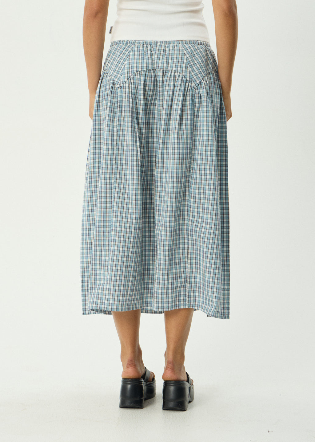 AFENDS Womens Evans - Check Midi Skirt - Overcast Check
