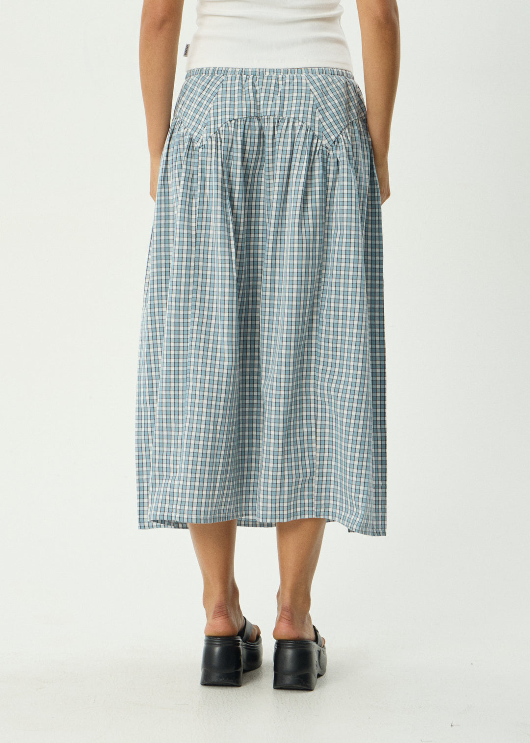 AFENDS Womens Evans - Check Midi Skirt - Overcast Check