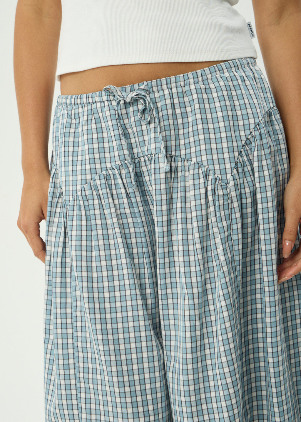 AFENDS Womens Evans - Check Midi Skirt - Overcast Check