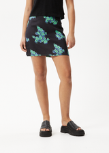 Afends Womens House Of Darwin - Hemp Mini Skirt - Charcoal Floral - Afends womens house of darwin   hemp mini skirt   charcoal floral 