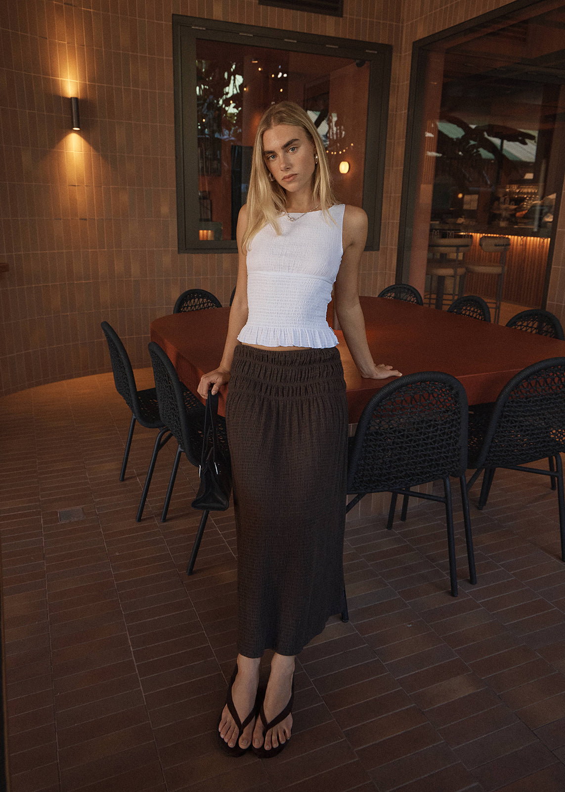 AFENDS Rachel - Seersucker Maxi Skirt - Coffee