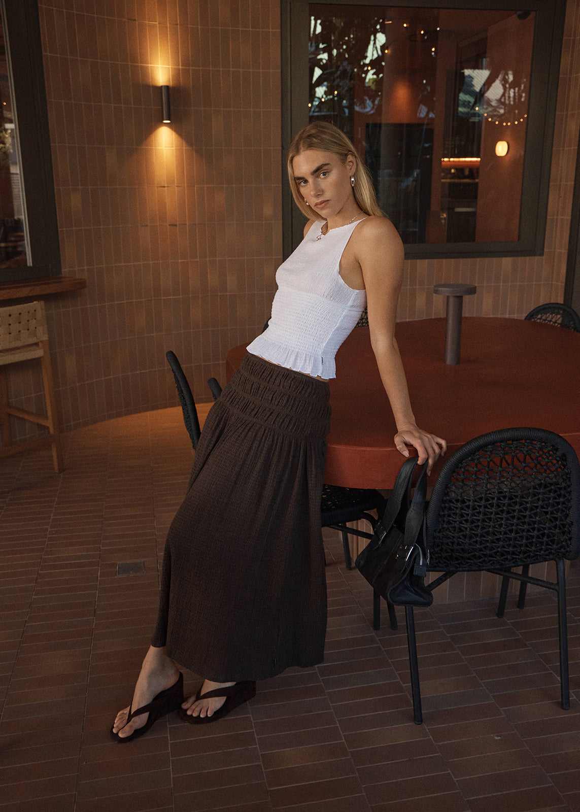 AFENDS Rachel - Seersucker Maxi Skirt - Coffee