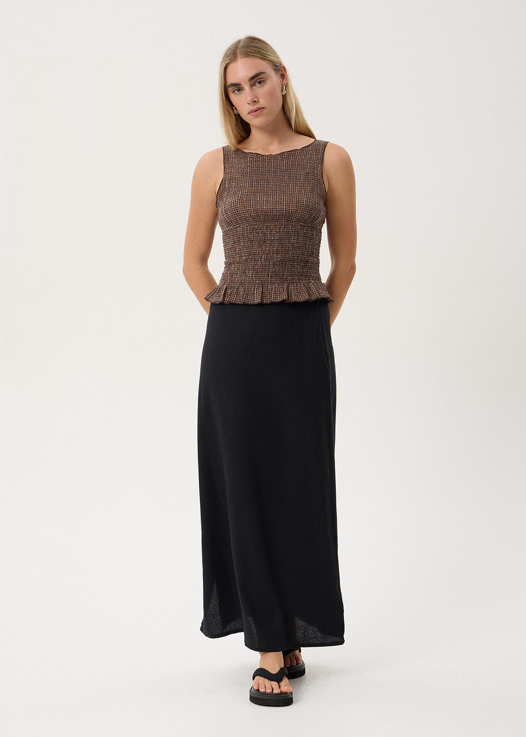 AFENDS Cedar - Seersucker Sleeveless Top - Hometown Check