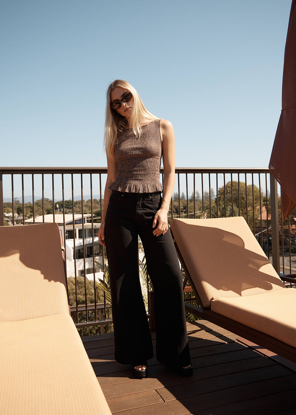 AFENDS Cedar - Seersucker Sleeveless Top - Hometown Check