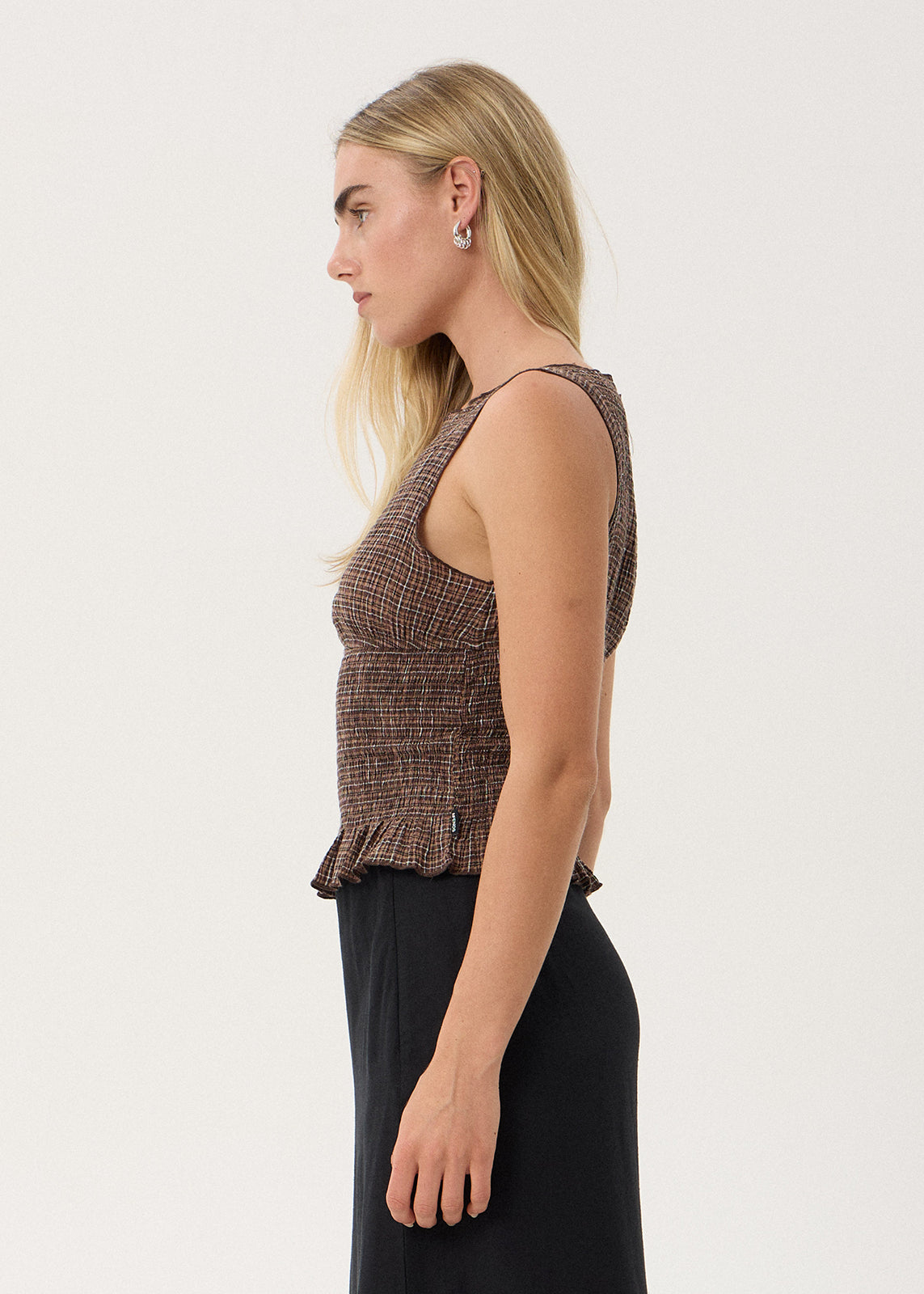 AFENDS Cedar - Seersucker Sleeveless Top - Hometown Check
