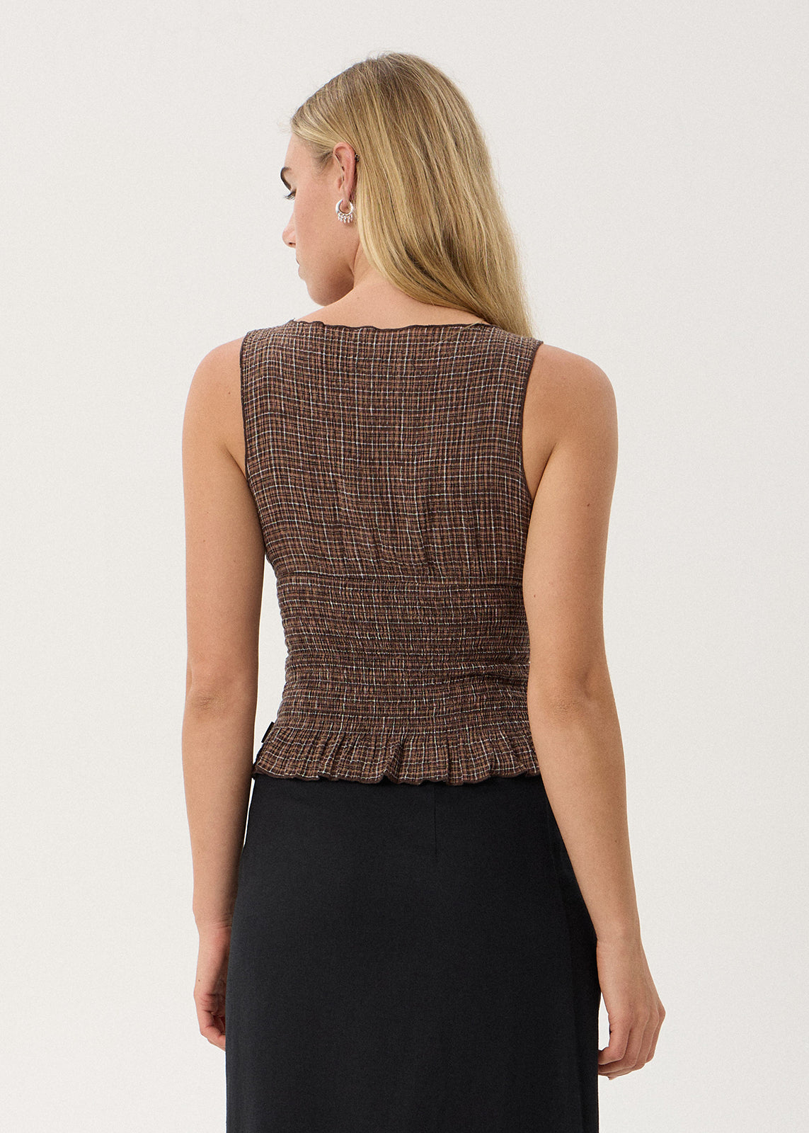 AFENDS Cedar - Seersucker Sleeveless Top - Hometown Check