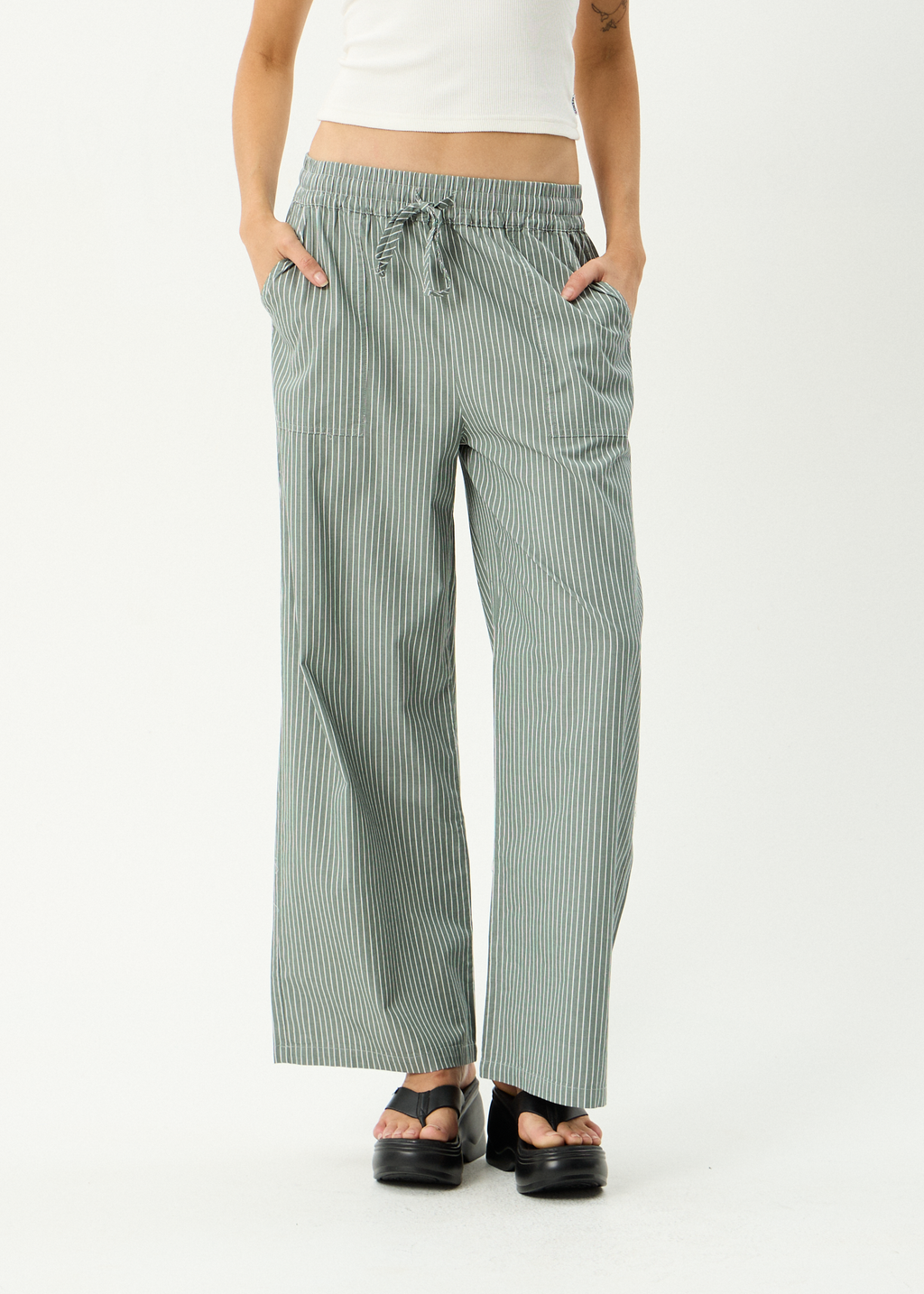 AFENDS Womens Pinned - Organic Wide Leg Pant - Sycamore Stripe