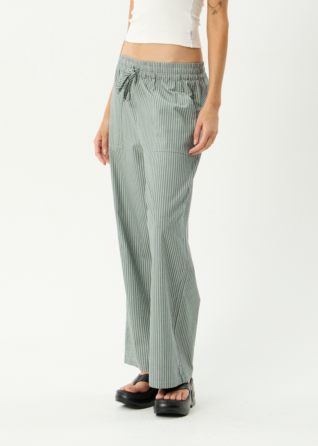 AFENDS Womens Pinned - Organic Wide Leg Pant - Sycamore Stripe