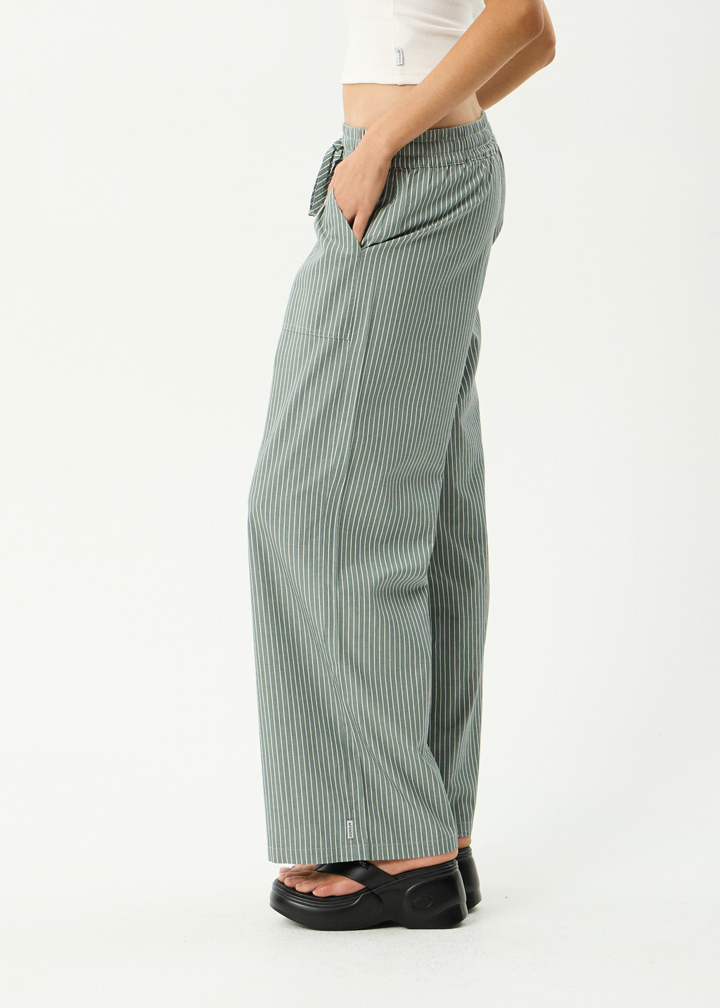 AFENDS Womens Pinned - Organic Wide Leg Pant - Sycamore Stripe