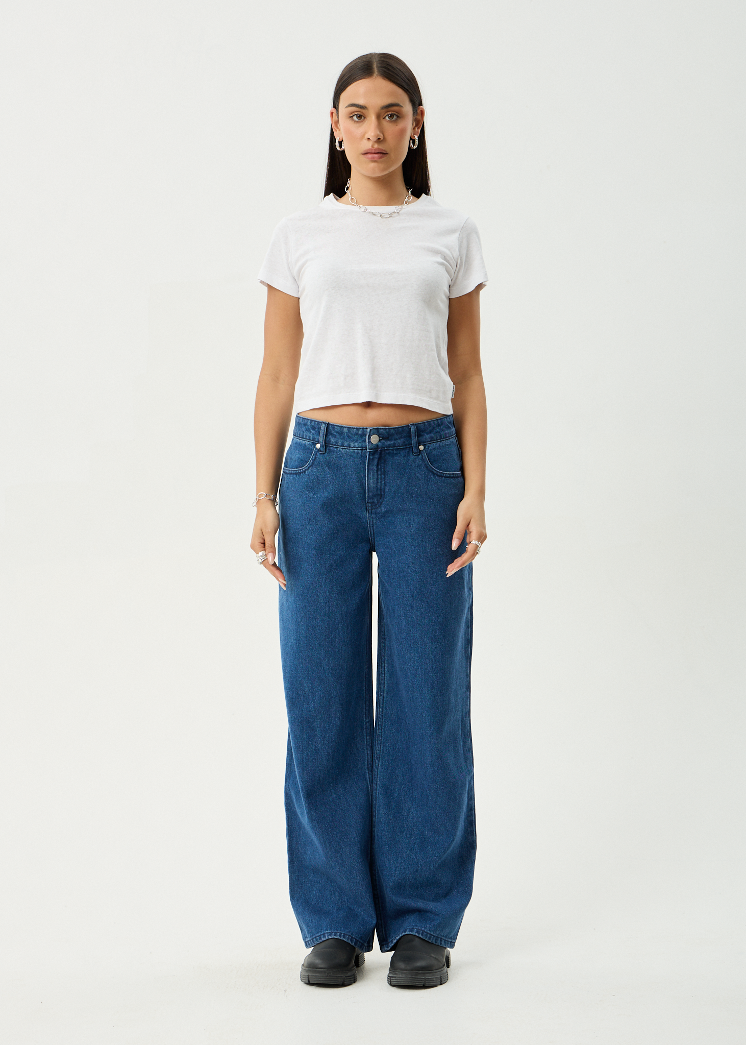AFENDS Womens Alyra - Low Rise Wide Leg Jean - Authentic Blue