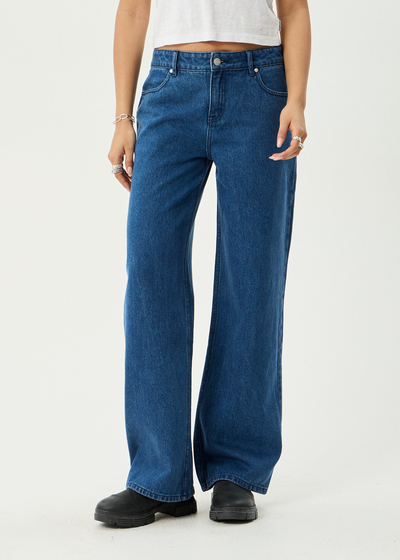 AFENDS Womens Alyra - Low Rise Wide Leg Jean - Authentic Blue