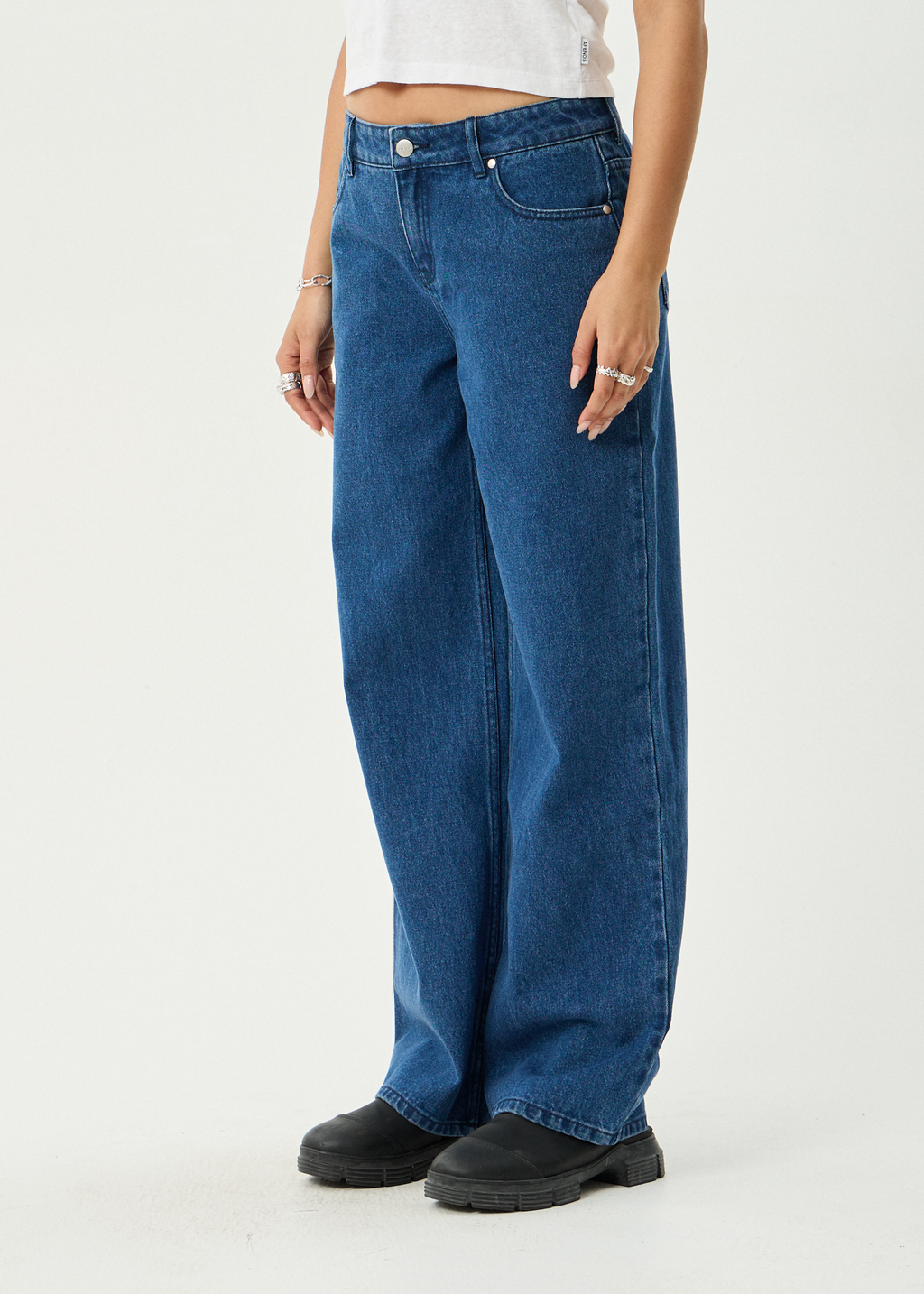 AFENDS Womens Alyra - Low Rise Wide Leg Jean - Authentic Blue
