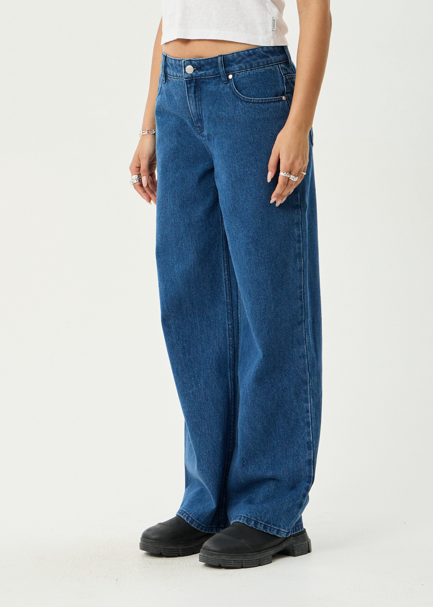 AFENDS Womens Alyra - Low Rise Wide Leg Jean - Authentic Blue