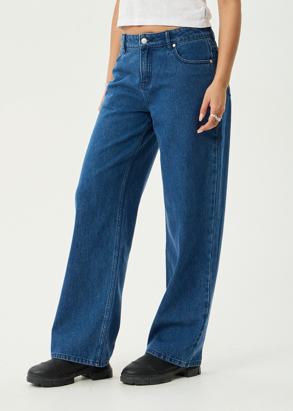 AFENDS Womens Alyra - Low Rise Wide Leg Jean - Authentic Blue