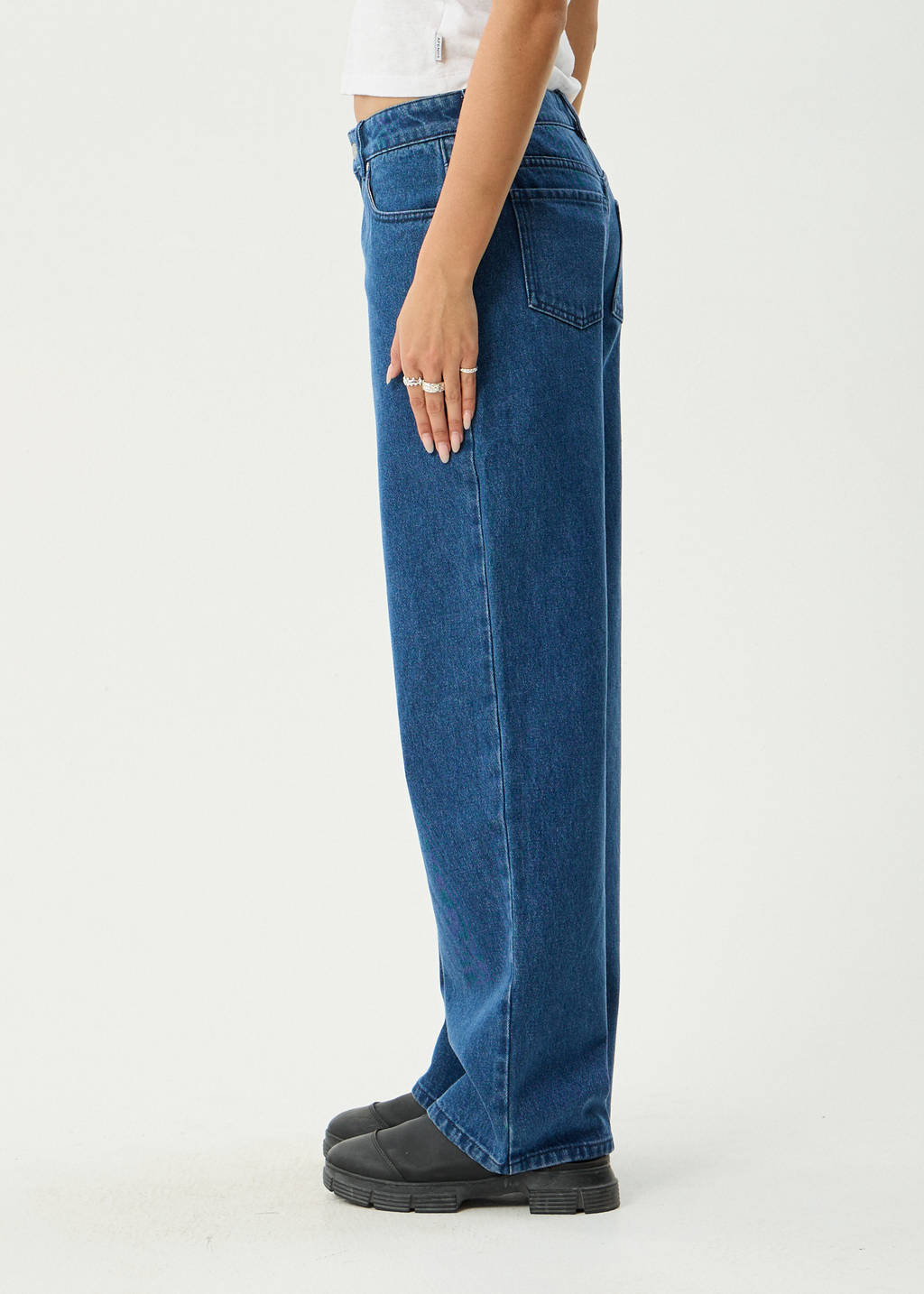 AFENDS Womens Alyra - Low Rise Wide Leg Jean - Authentic Blue