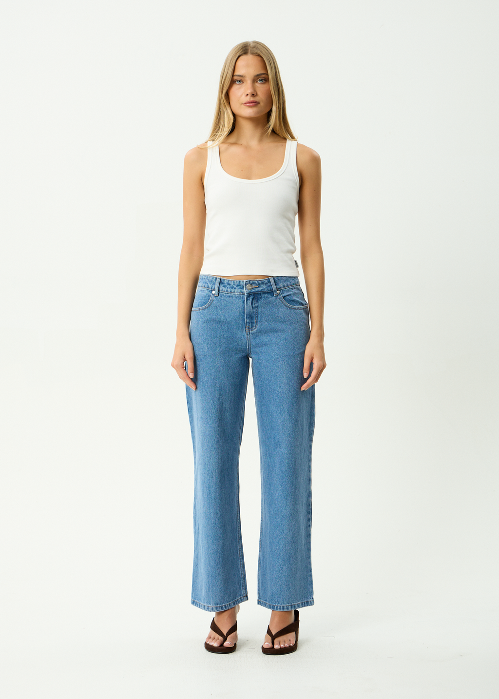 AFENDS Womens Alyra - Low Rise Wide Leg Jean - Worn Blue