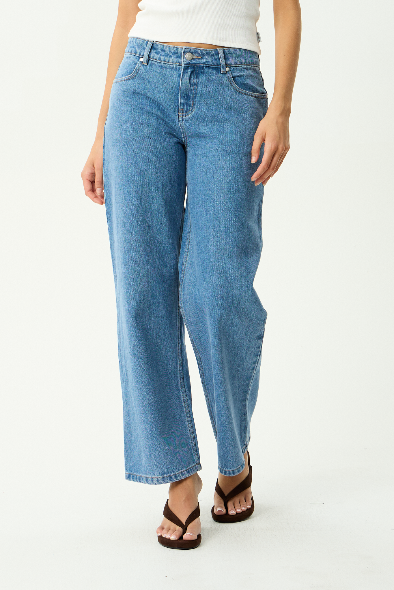 AFENDS Womens Alyra - Low Rise Wide Leg Jean - Worn Blue