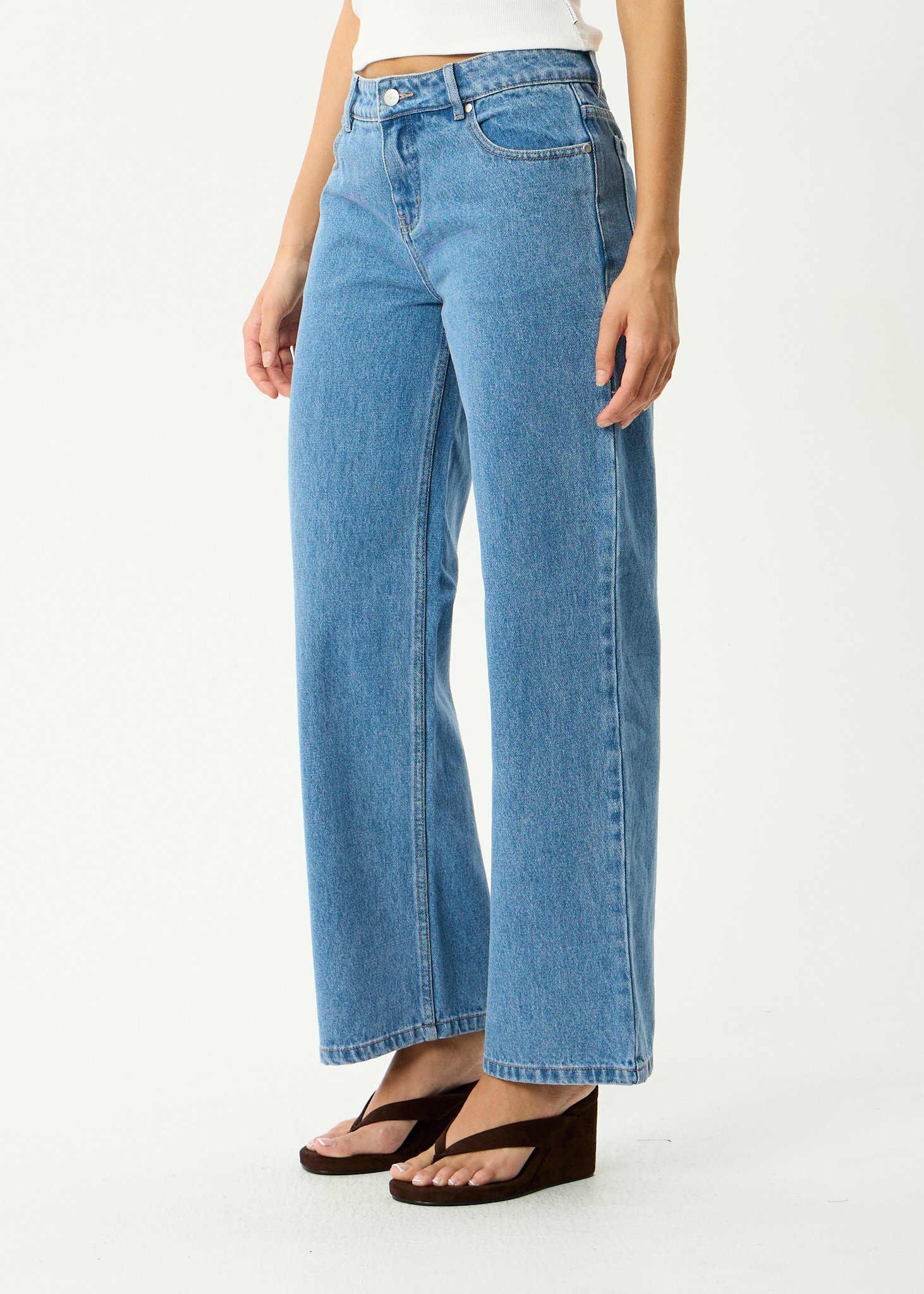 AFENDS Womens Alyra - Low Rise Wide Leg Jean - Worn Blue