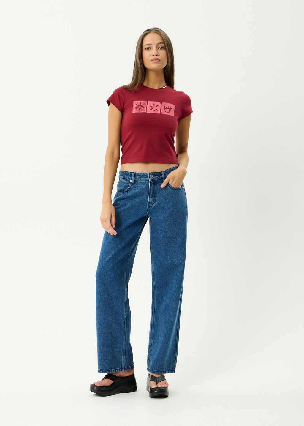 AFENDS Womens Zephyr - Recycled Baby Tee - Burgundy