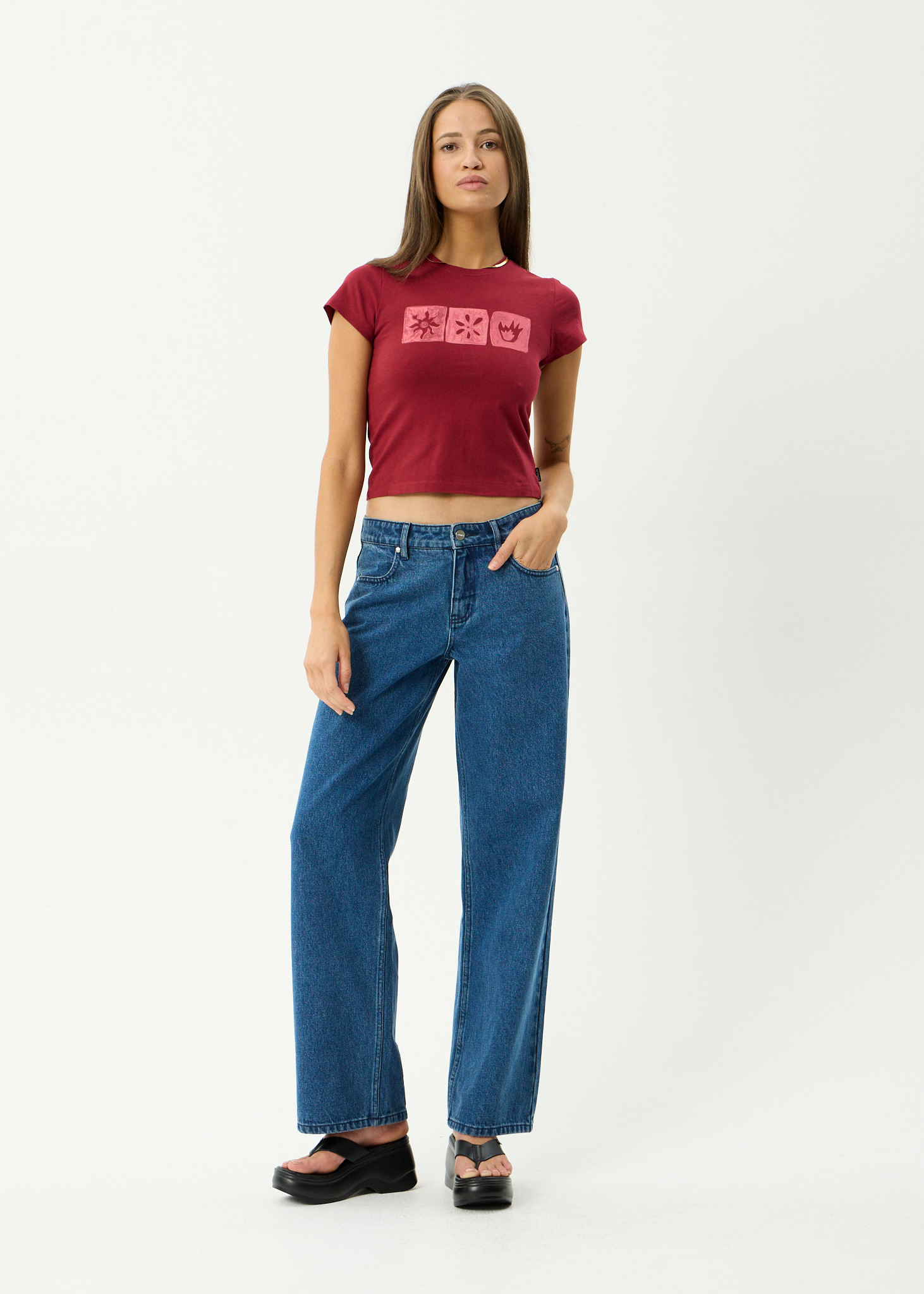 AFENDS Womens Zephyr - Recycled Baby Tee - Burgundy