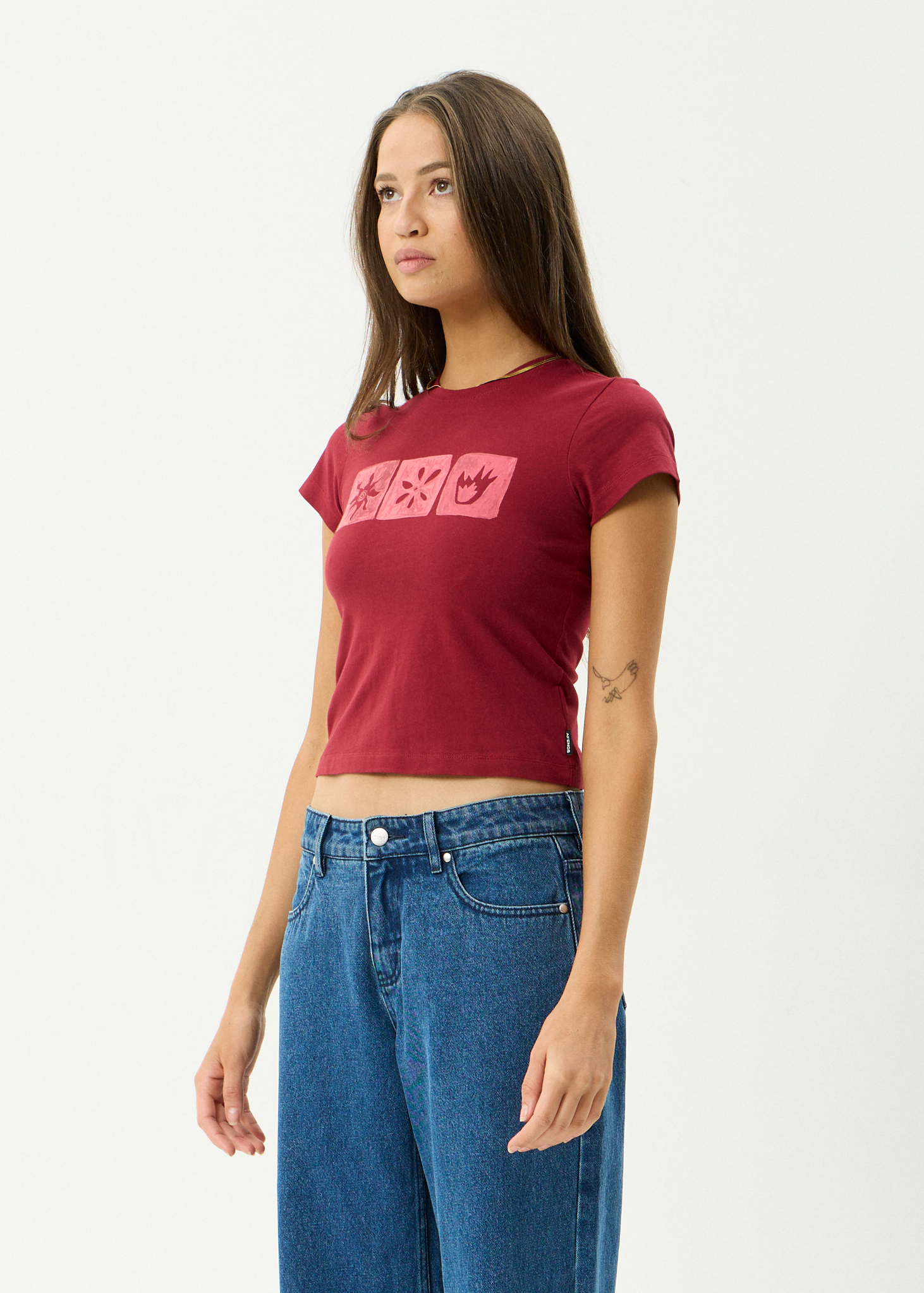 AFENDS Womens Zephyr - Recycled Baby Tee - Burgundy