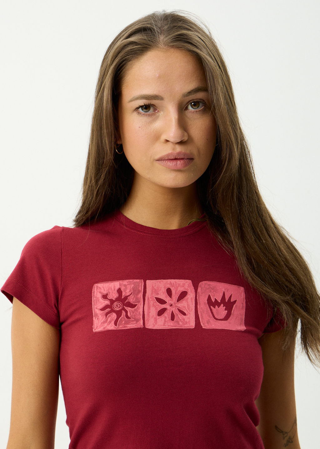 AFENDS Womens Zephyr - Recycled Baby Tee - Burgundy