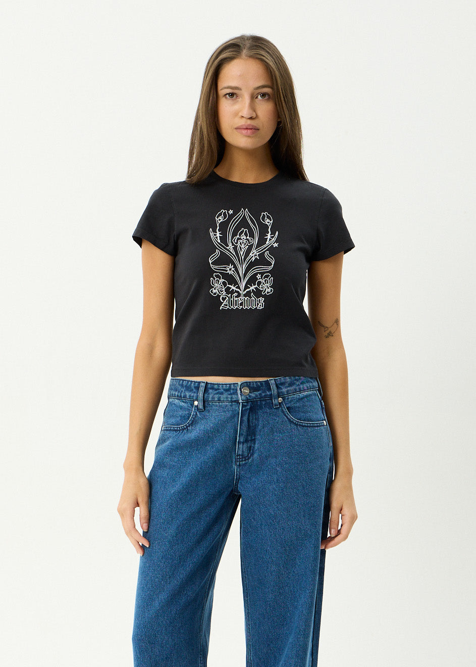 AFENDS Womens Good Nature - Recycled Baby Tee - Stone Black