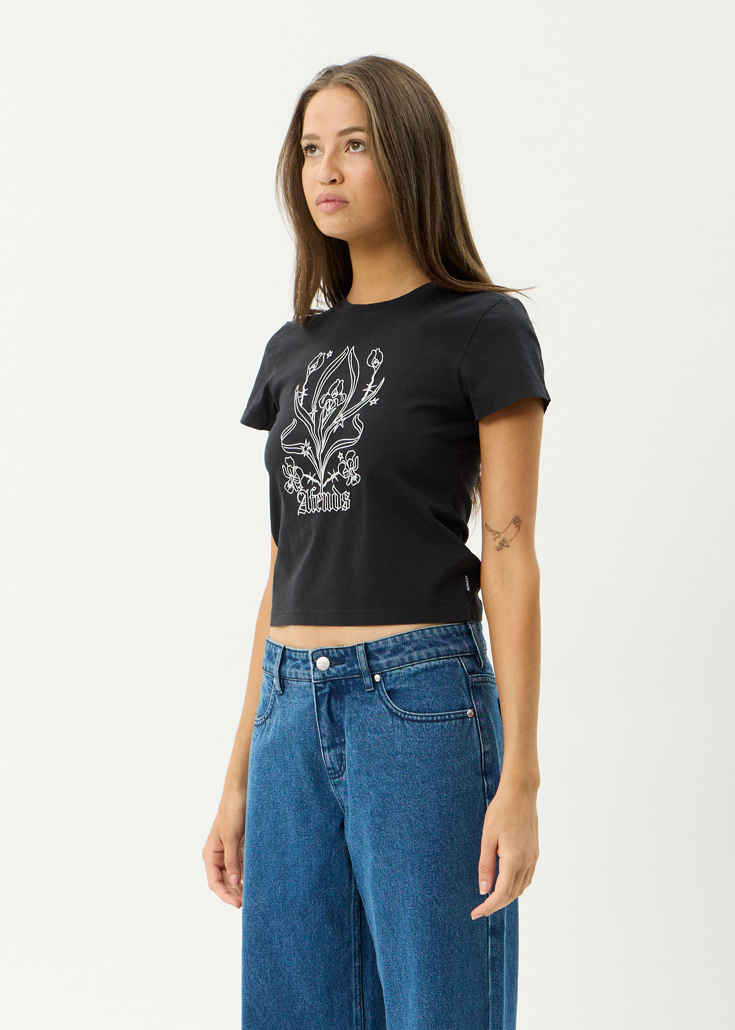 AFENDS Womens Good Nature - Recycled Baby Tee - Stone Black