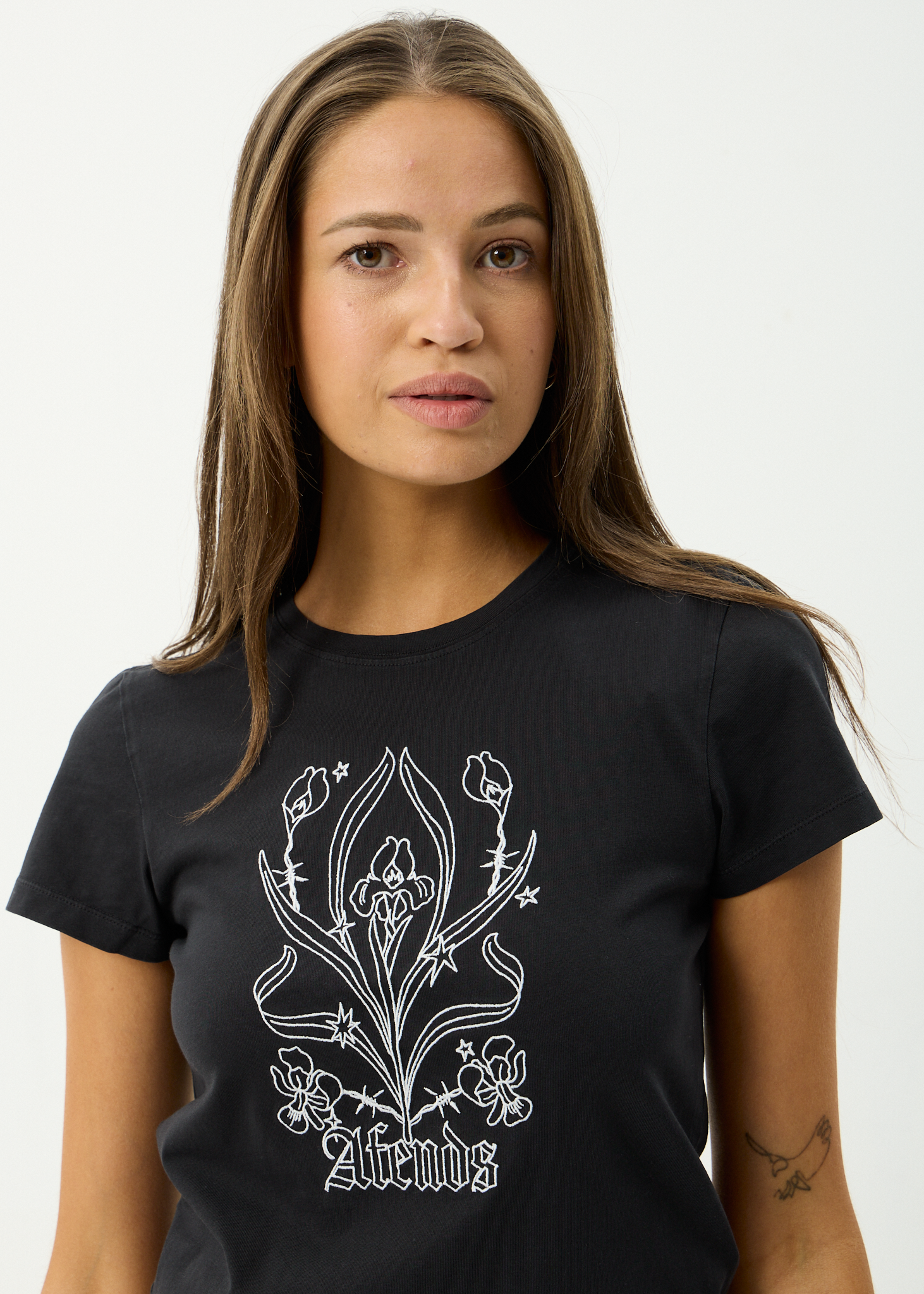 AFENDS Womens Good Nature - Recycled Baby Tee - Stone Black