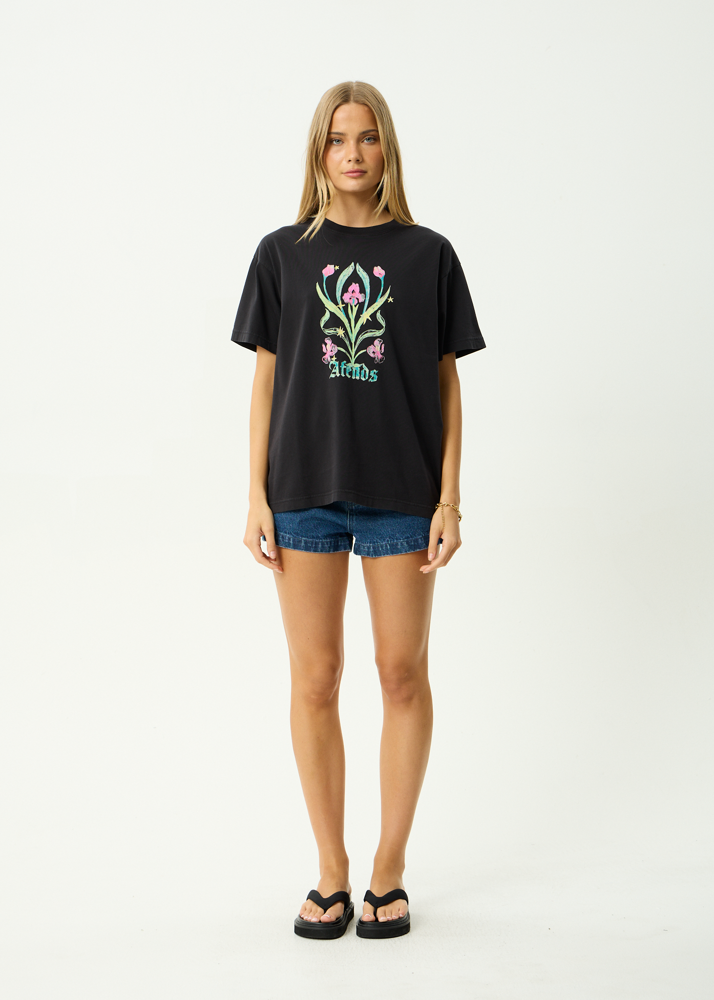 AFENDS Womens Good Nature - Recycled Oversized Tee - Stone Black