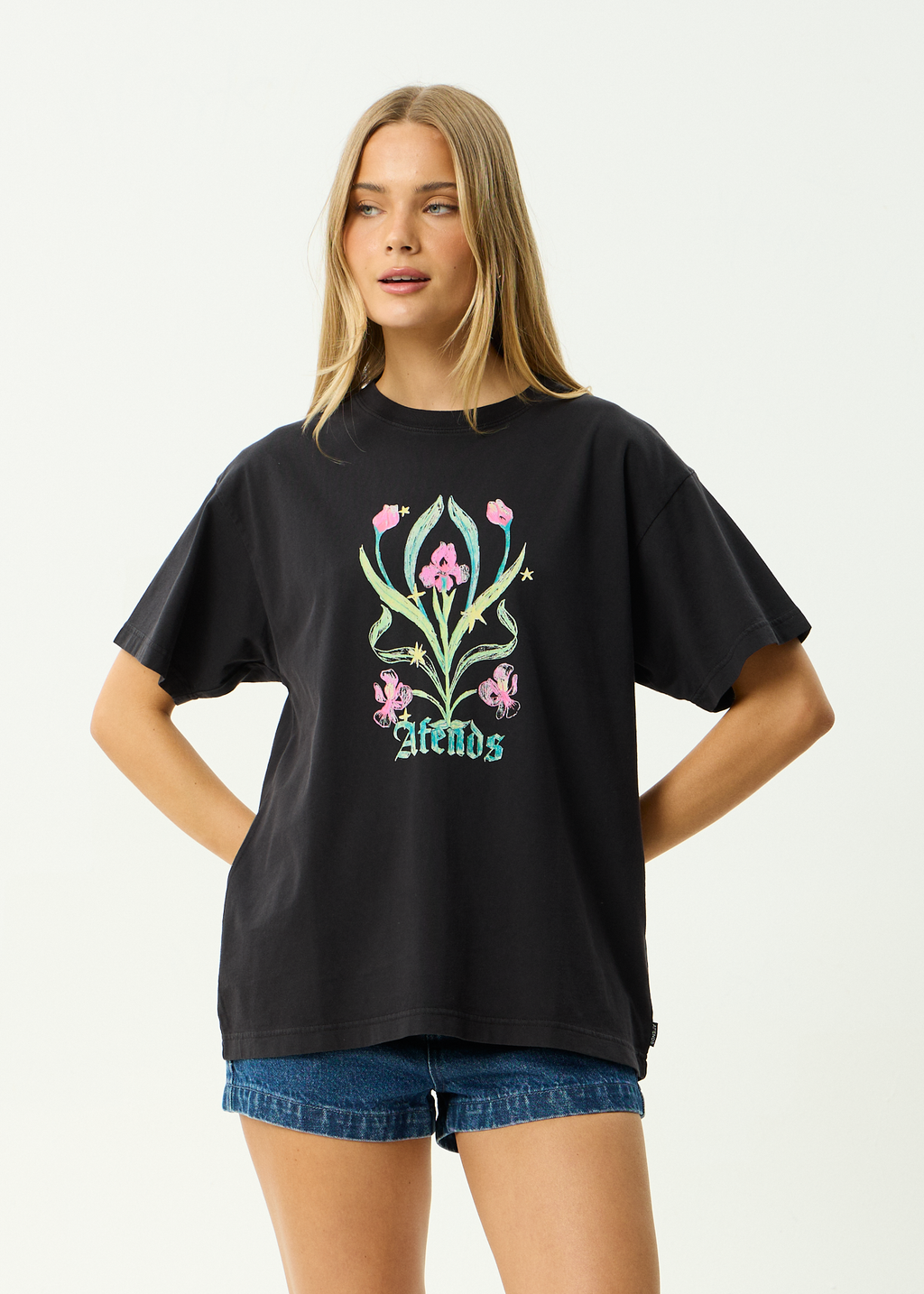 AFENDS Womens Good Nature - Recycled Oversized Tee - Stone Black