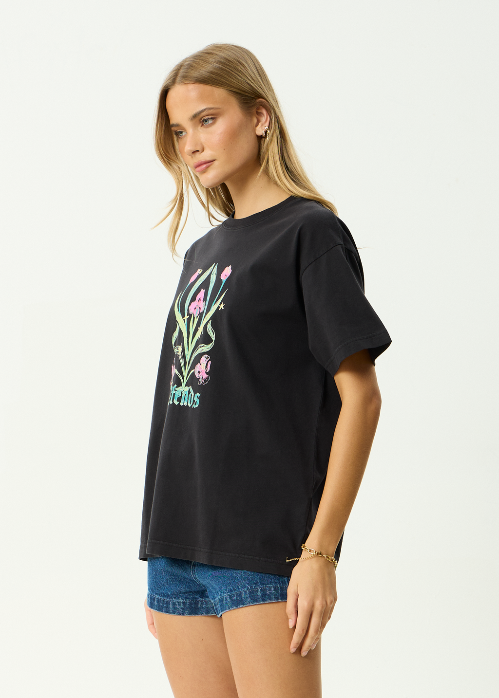 AFENDS Womens Good Nature - Recycled Oversized Tee - Stone Black