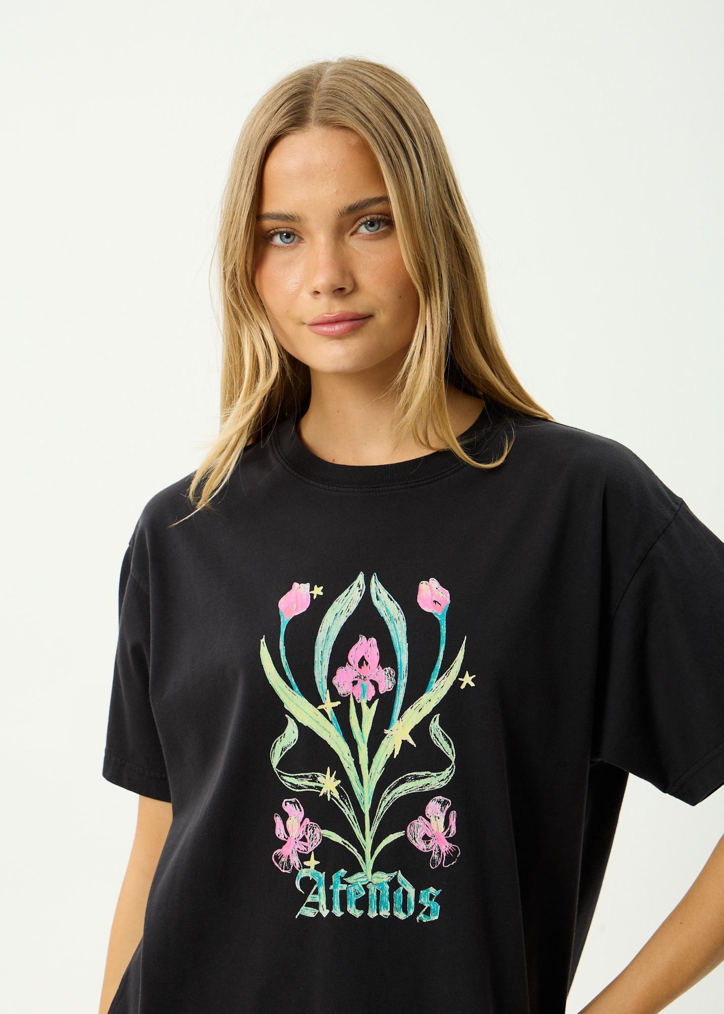 AFENDS Womens Good Nature - Recycled Oversized Tee - Stone Black