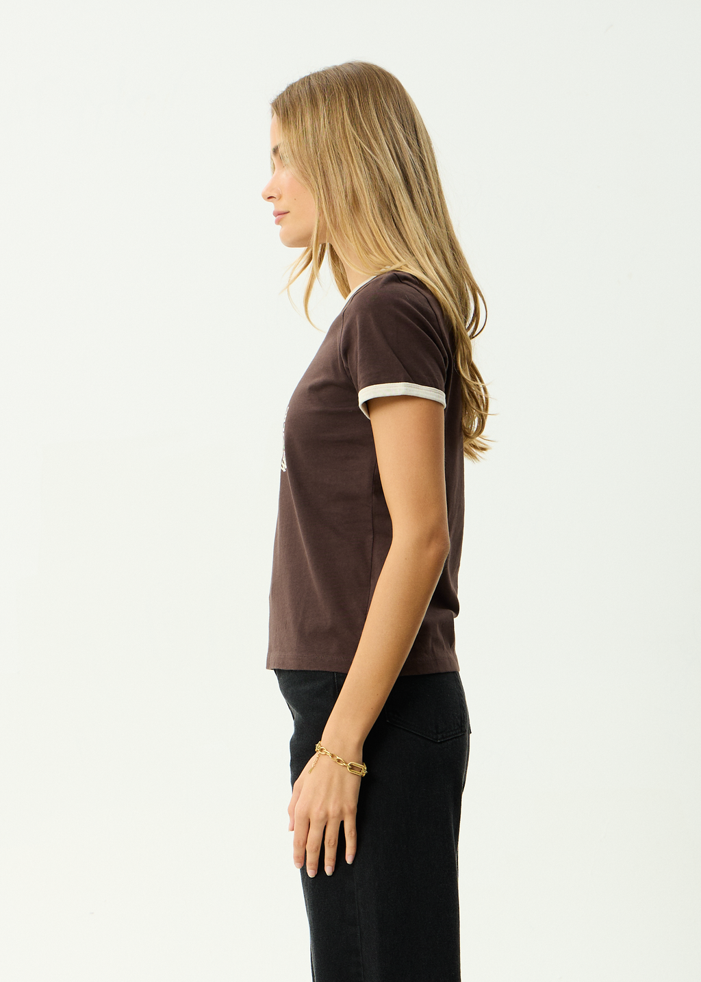 AFENDS Womens Wonders - Recycled Ringer Tee - Coffee
