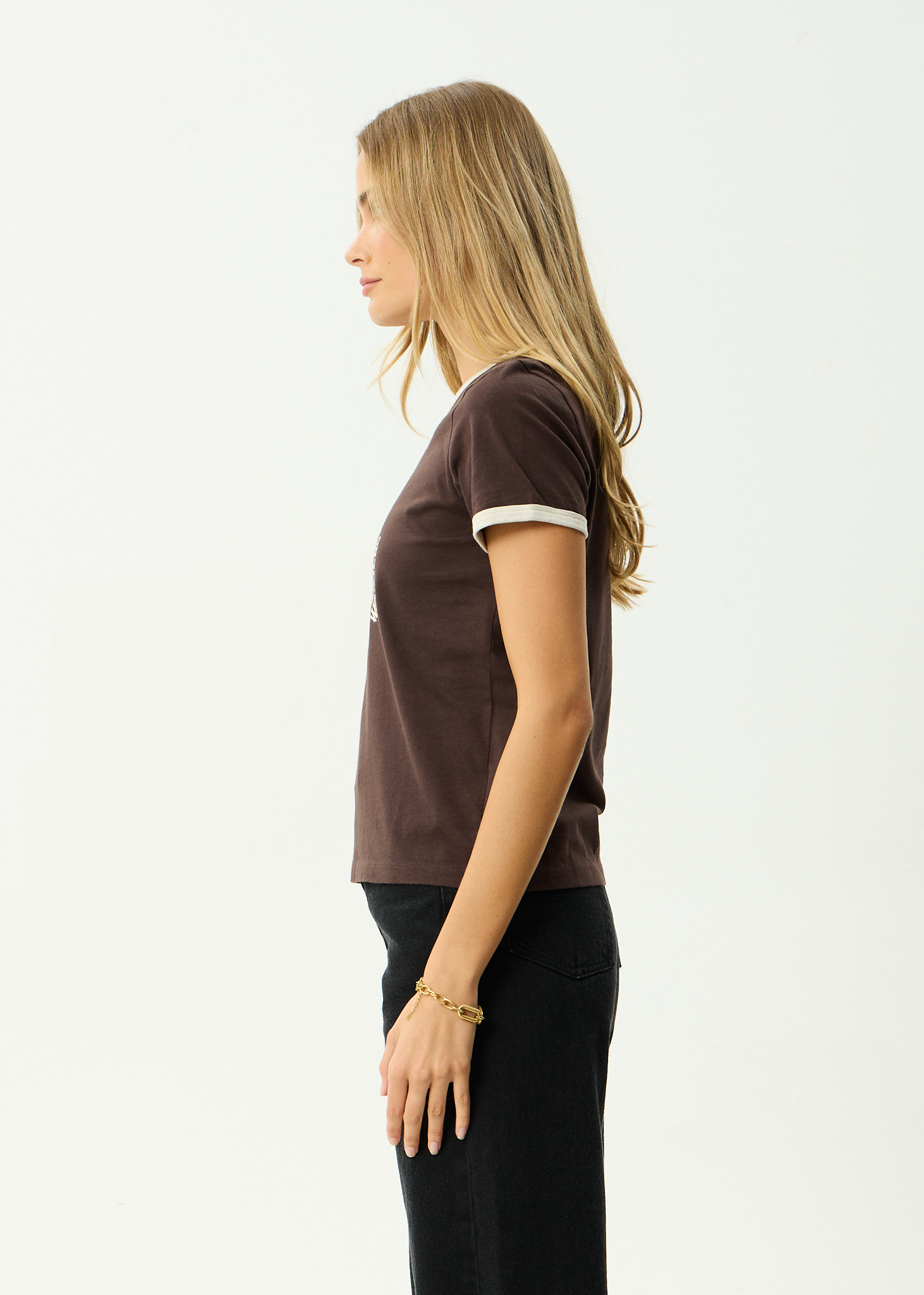 AFENDS Womens Wonders - Recycled Ringer Tee - Coffee
