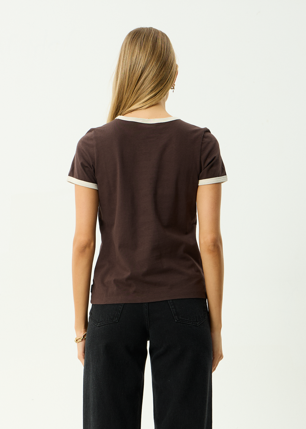 AFENDS Womens Wonders - Recycled Ringer Tee - Coffee