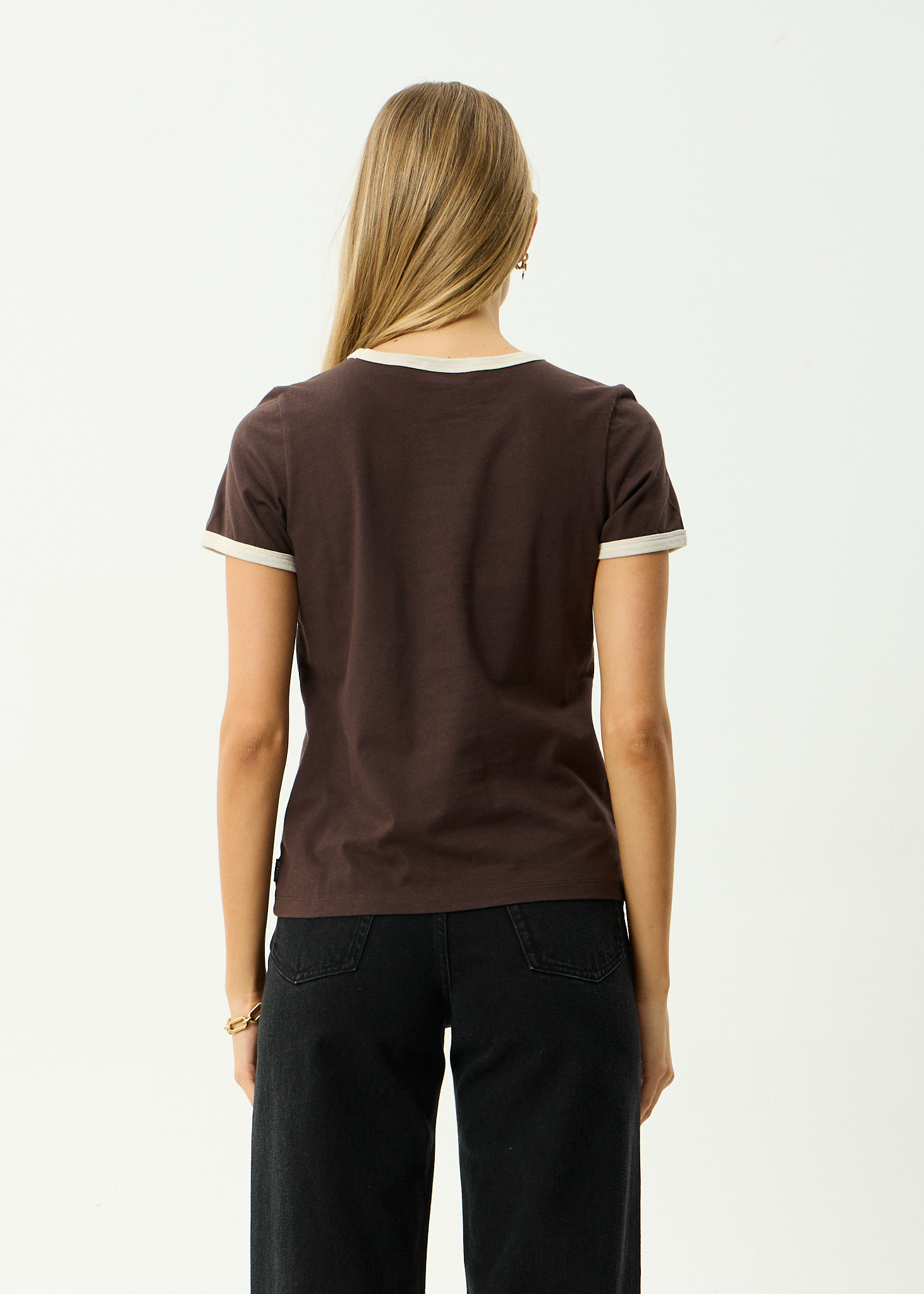 AFENDS Womens Wonders - Recycled Ringer Tee - Coffee