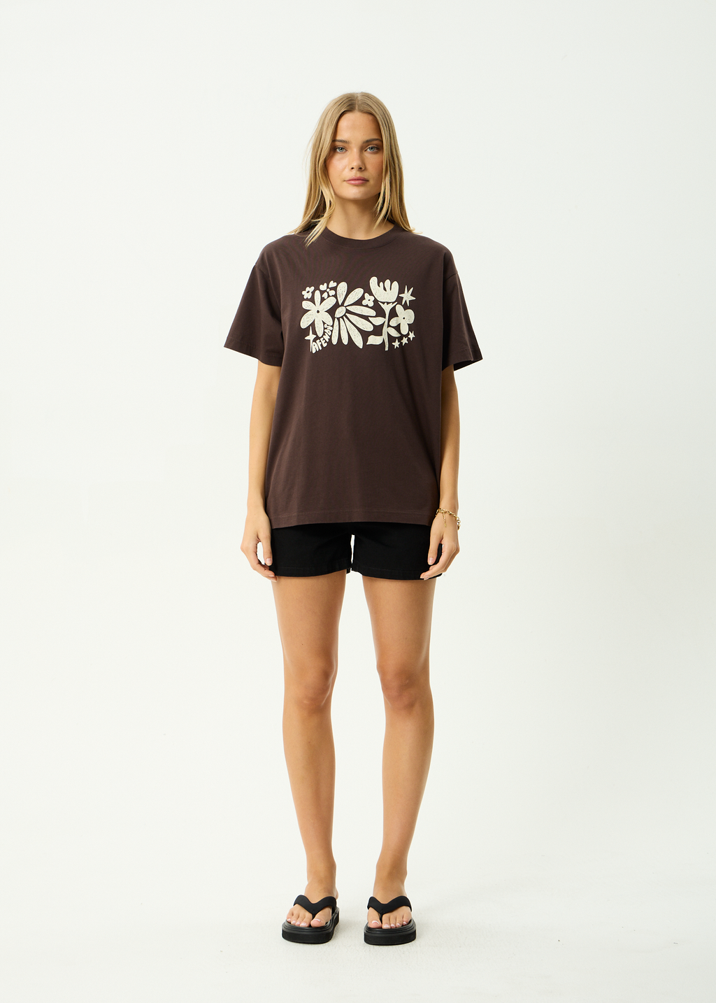 AFENDS Womens Garden Variety - Recycled Oversized Tee - Coffee