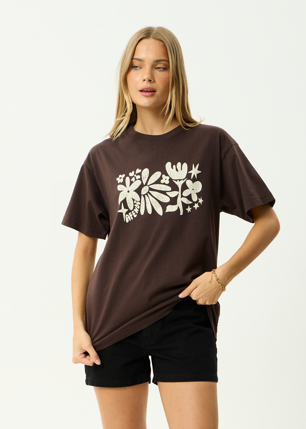 AFENDS Womens Garden Variety - Recycled Oversized Tee - Coffee