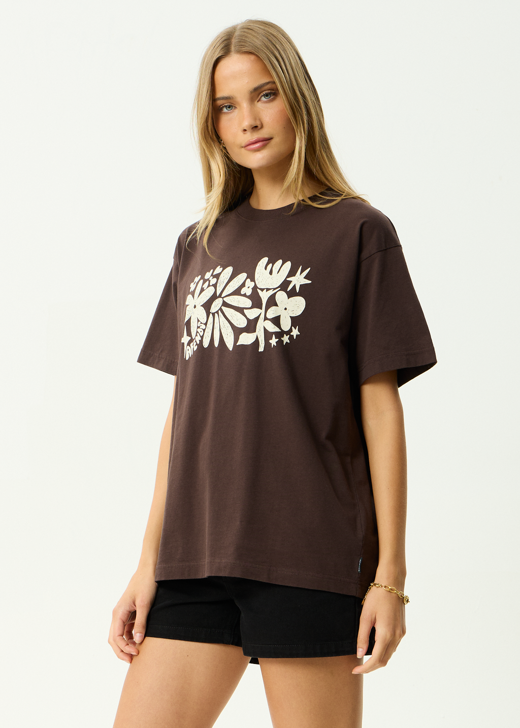 AFENDS Womens Garden Variety - Recycled Oversized Tee - Coffee