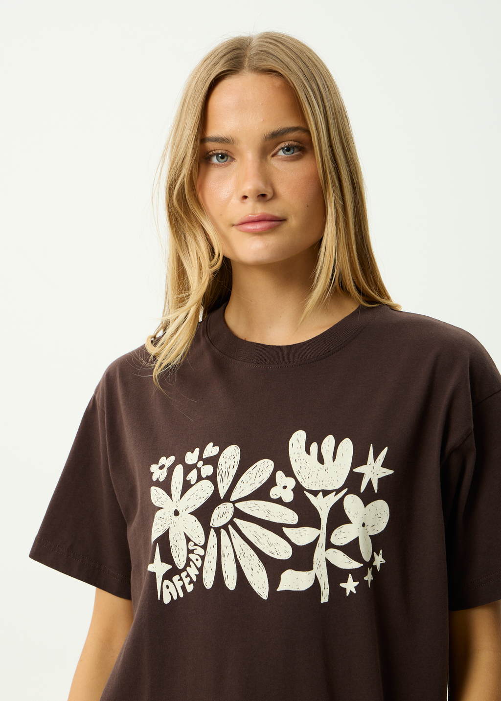 AFENDS Womens Garden Variety - Recycled Oversized Tee - Coffee