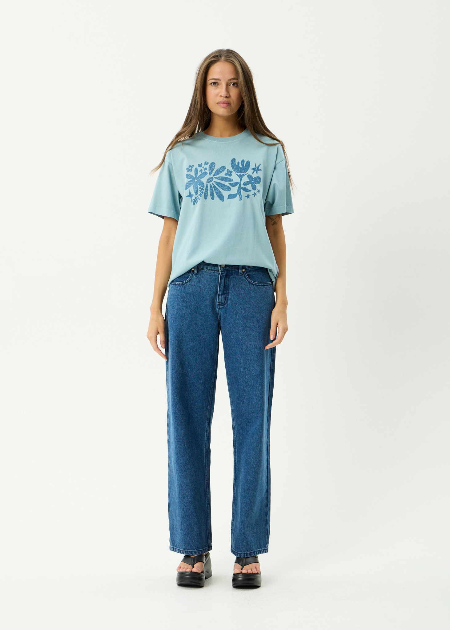 AFENDS Womens Garden Variety - Recycled Oversized Tee - Overcast