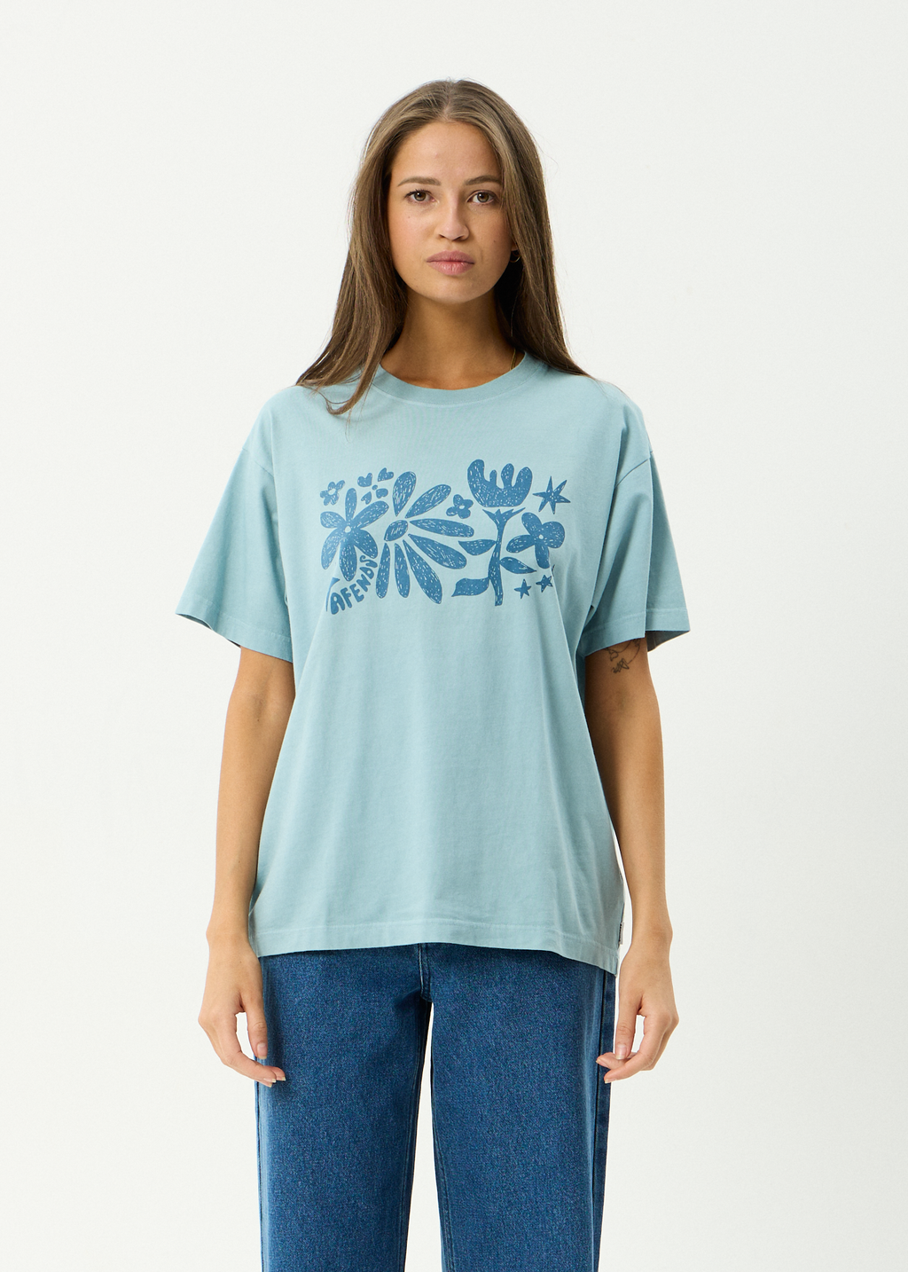 AFENDS Womens Garden Variety - Recycled Oversized Tee - Overcast