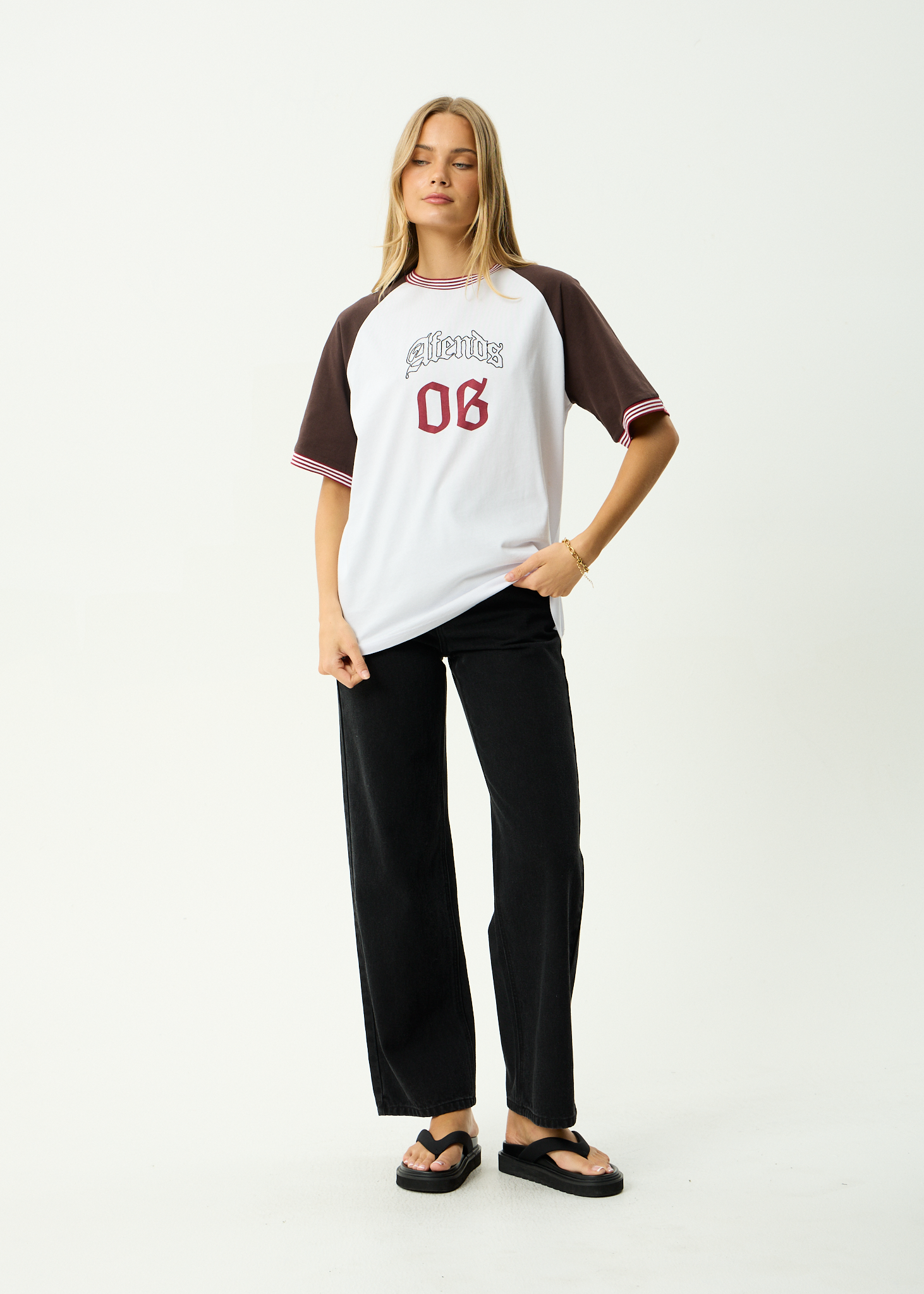 AFENDS Womens Dexter - Recycled Oversized Tee - Coffee / White